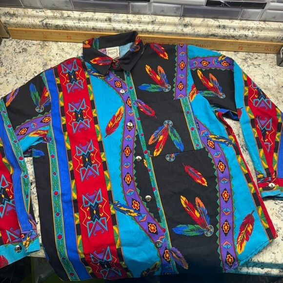 Western Plains Trading Co Womens Sz Medium Colorful South Western Pattern Shirt - Picture 4 of 7